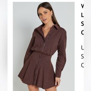 Showpo Chocolate Brown Pinstripe Top